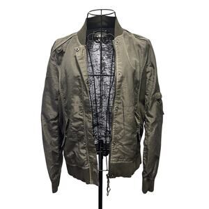 Anthropologie Marrakech Army Green Bomber Jacket Women's S Full Zip Snap Moto